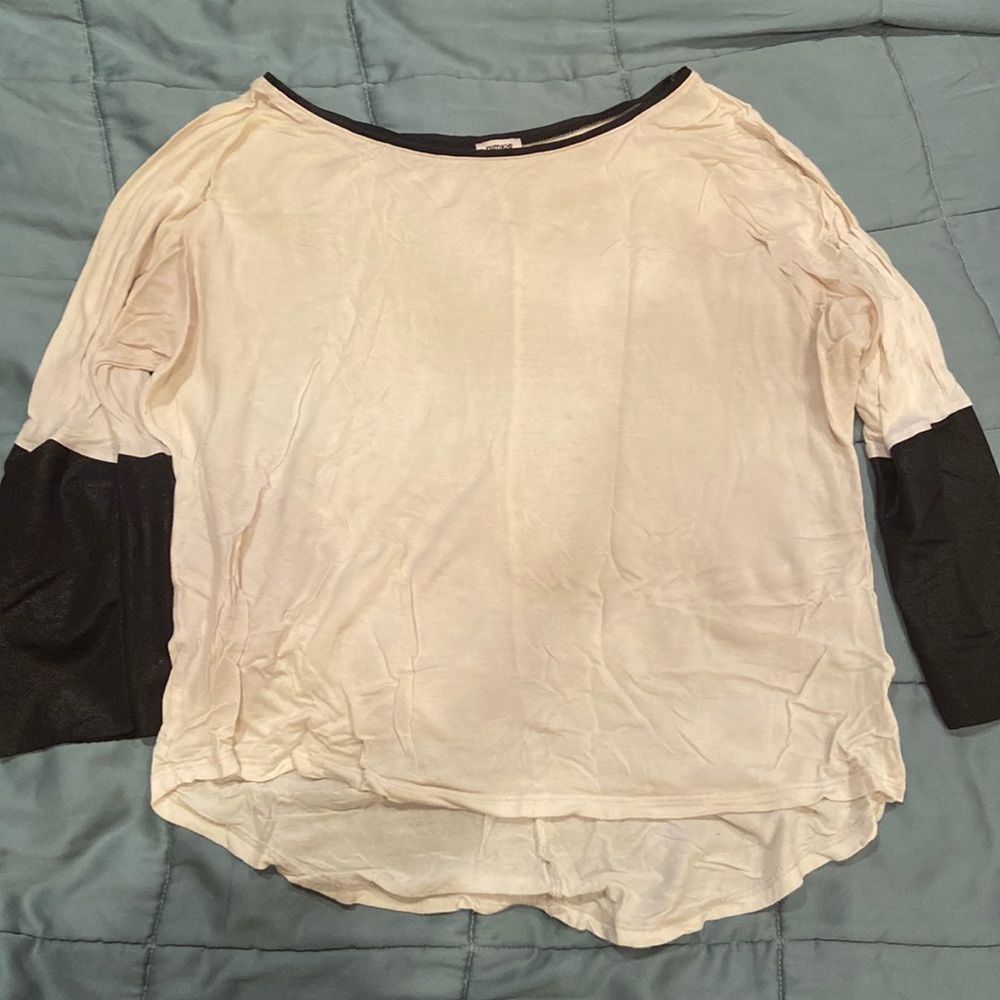 French Leather-Sleeve Top
